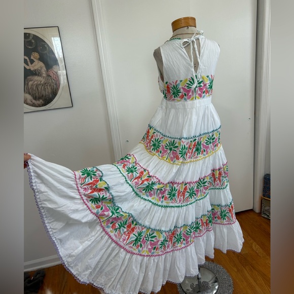 BODEN SERENA COTTON TIE FULL CIRCLE MAXI DRESS MULTI TROPICAL LOVE BIRDS PARROTS - Picture 9 of 13